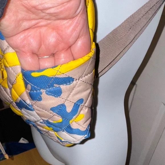 MZ Wallace Quilted Backpack - Yellow, Blue, and Tan camouflage, rare - Picture 6 of 16